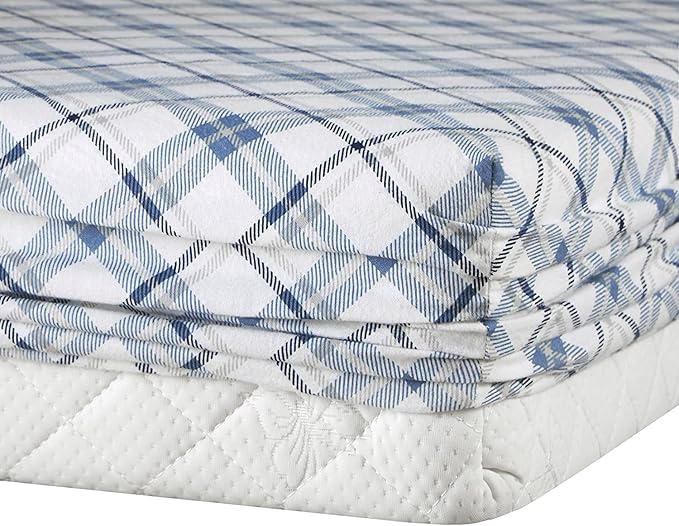 Comfort Spaces Cotton Flannel Breathable Warm Deep Pocket Sheets with Pillow Case Bedding, King, Blue Plaid 4 Piece - LeafyLoom