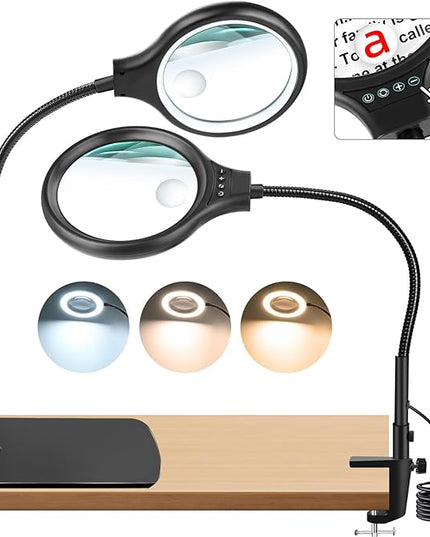 NZQXJXZ Large 2-in-1 Magnifying Glass with 72 LEDs Light and Stand 20X 10X Magnifying Lamp with Large Base and Clamp, 3 Color Modes and 10 Stepless Dimmable, Hands Free Desk Magnifier for Close Work - LeafyLoom