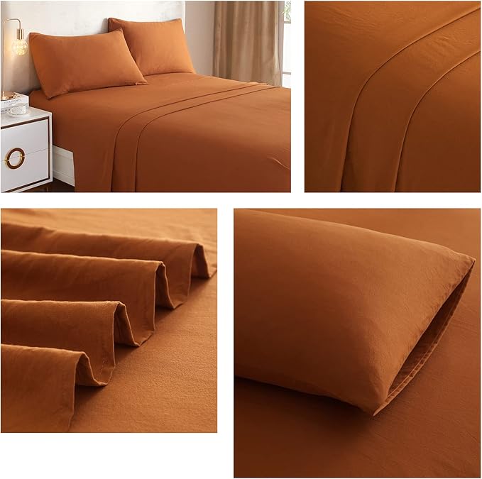 Pumpkin Twin XL Sheets Set 3 Piece Cooling Bedding Sheets Set - Breathable Bedding Sheets & Pillowcases Set - Easy Fit Deep Pockets 16 Inch,Twin XL Size Bed Sheets Pumpkin - LeafyLoom