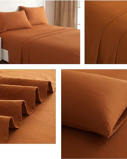 Luxury Soft King Size Sheet Set Caramel- Breathable & Cooling Sheets - Hotel Quality Bed Sheets King - Extra Soft - Deep Pockets 16 Inch - Easy Fit - 4 Piece Set - Wrinkle Free King Sheets,Pumpkin - LeafyLoom
