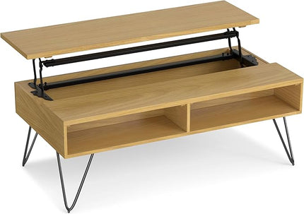 SIMPLIHOME Hunter Lift Top Coffee Table, 48 inch, Oak Veneer - LeafyLoom