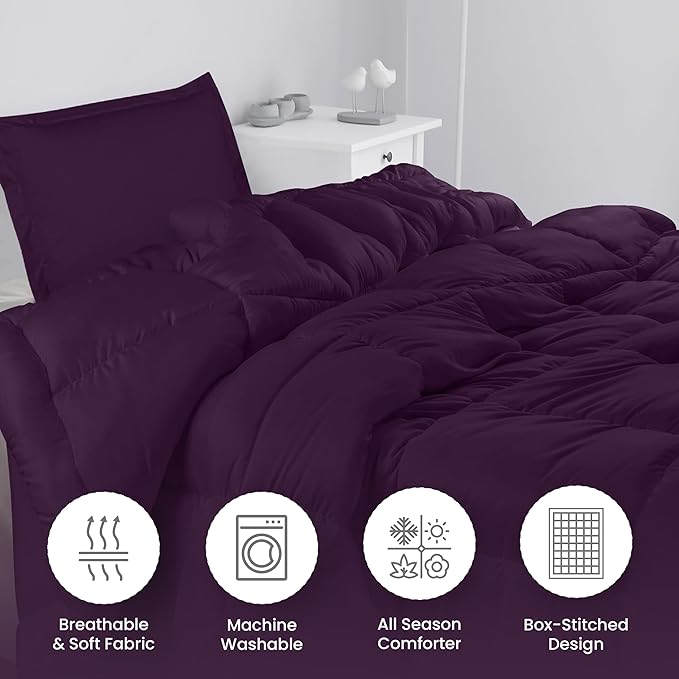 Utopia Bedding Twin Comforter Set Kids with 1 Pillow Sham, Bedding Comforter Sets, Down Alternative Plum/Purple Comforter, Soft and Comfortable, Machine Washable - LeafyLoom
