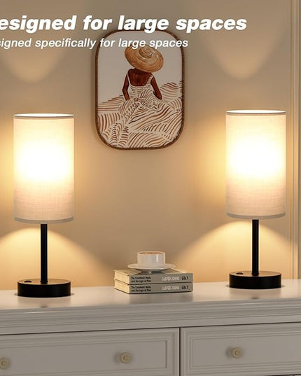 Touch Bedroom Lamp - Grey, 3-Way Dimmable, USB A + C Charging, AC Outlet, 17.4inch Medium - LeafyLoom
