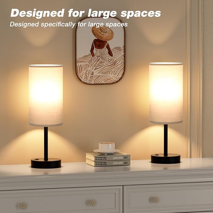 Touch Bedroom Lamp - Grey, 3-Way Dimmable, USB A + C Charging, AC Outlet, 17.4inch Medium - LeafyLoom