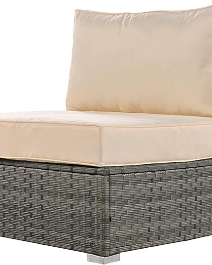 Patio 7-Piece Set, Half-Moon Curved Sectional Sofa Outdoor Rattan Furniture with Ottoman and No-Slip Cushions for Balcony, Porch, Garden, Zc-Beige - LeafyLoom