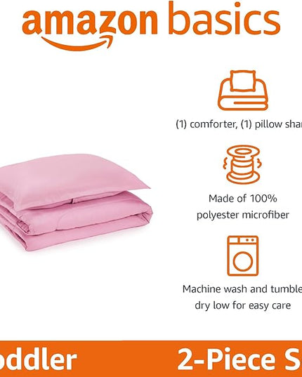 Amazon Basics 2 Piece Microfiber Kid's Comforter and Pillow Sham Set, Toddler, Light Pink, Solid - LeafyLoom