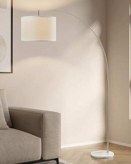 Oneach Modern Arc Floor Lamp for Living Room Arching Hanging Lamp Shade Over The Couch for Reading Bedroom Office Brushed Steel Arch Standing Floor Light Silver - LeafyLoom