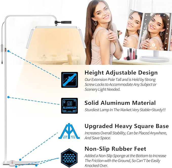 cenoz Lash Light for Eyelash Extensions, 36" Esthetician Light, Half Moon Light, Dual Arm LED Tattoo Light, Adjustable Floor LED Lamps for Makeup, Photography, Selfie, Video Recording(White) - LeafyLoom