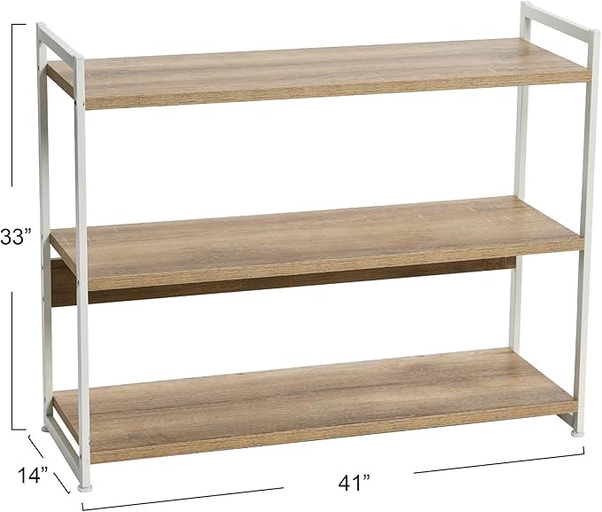 Household Essentials 3 Tier Wide Bookshelf, Coastal Oak Finish - LeafyLoom