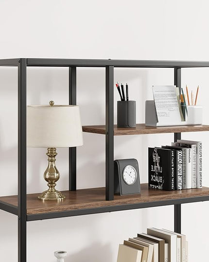 Book Shelf, Tall Bookcase with Storage, 6-Tier Industrial Bookshelf with 2 Wooden Drawers for Home Office and Living Room, Brown - LeafyLoom