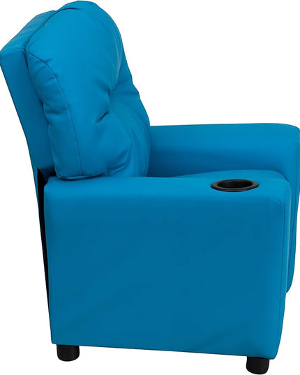 Flash Furniture Chandler Vinyl Kids Recliner with Cup Holder and Safety Recline, Contemporary Reclining Chair for Kids, Supports up to 90 lbs., Turquoise - LeafyLoom