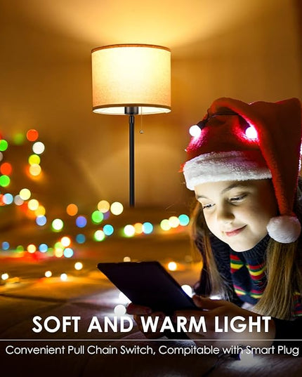 BoostArea Floor Lamps for Living Room Bedroom, 9W Modern Standing Lamp with 3 Color Temperature, Simple Floor Lamp, Beige Linen Shade, On/Off Foot Switch, Tall Pole Lamp for Office, Classroom, Den - LeafyLoom