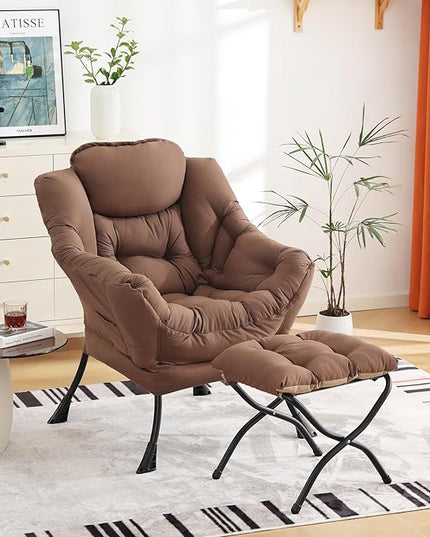 Cozy Lazy Chair and Ottoman, Large Contemporary Accent Lounge Chair Set, Leisure Upholstered Reading Armchair for Bedroom, Living Room, Dorm Rooms, Office - LeafyLoom