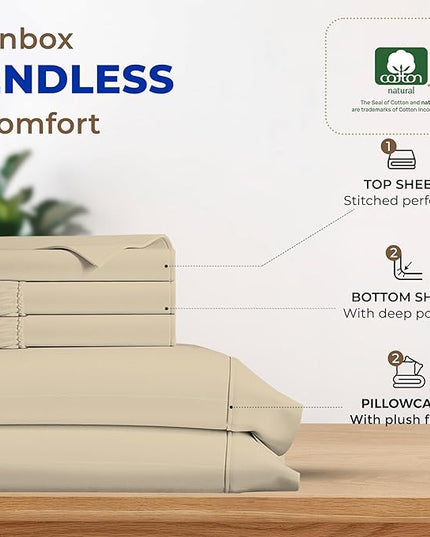 THREAD SPREAD 100% Egyptian Cotton Split King Sheets Sets for Adjustable Bed - 600 Thread Count 5 PC Top Split King Sheets, 16" Deep Pocket Soft Cooling Sheets for Split King Adjustable Bed - Sand - LeafyLoom