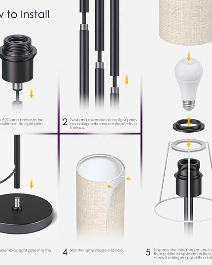 Floor Lamps for Living Room, Modern Floor Lamp with RGB LEDs Bulb,Dimmable Floor Lamp with App Control & Remote Control,Tall Reading Lamp for Bedroom, Living Room, Office,Linen lampshade - LeafyLoom