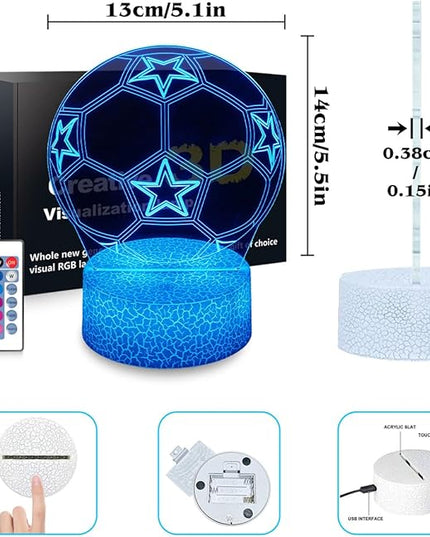 Soccer Night Light,Soccer Gifts for Boy, 3D Soccer Lamp,Kids Bedside Lamp,16 Color Change Decor Lamp with Remote & Smart Touch, Gifts for Christmas Birthday Boys Men Girls - LeafyLoom