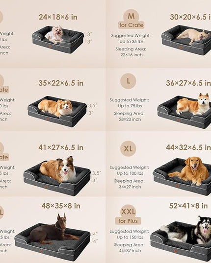 EHEYCIGA Orthopedic Dog Beds for Large Dogs, Waterproof Memory Foam Large Dog Bed with Sides, Non-Slip Bottom and Egg-Crate Foam Large Dog Couch Bed with Washable Removable Cover, Dark Grey EHEYCIGA
