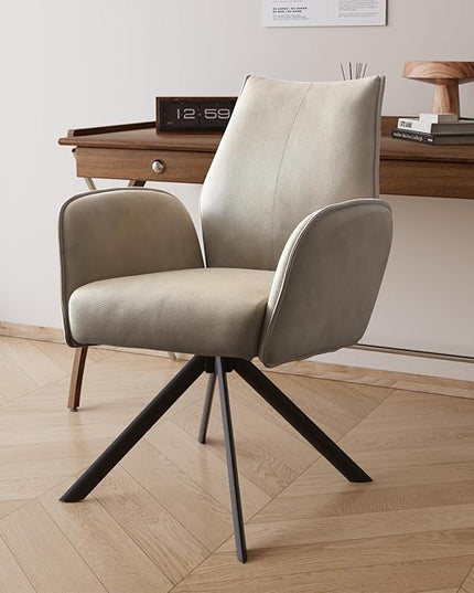 jiexi Modern Desk Chair no Wheel, Ergonomic Office Chair Home Office Upholstered Chair, Swivel Arm Chairs with Metal Legs, Computer Chair for Bedroom, Reception Room, Living Room - LeafyLoom