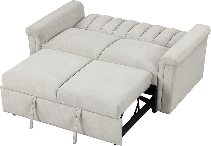 3 in 1 Oversized Convertible Loveseat Sleeper Sofa Bed,Contemporary Channel Tufted Love Seats Sofabed W/Pull Out Sleep Couch,Thicker Cushions and Padded Armrests for Living Room, 61", Beige-368 - LeafyLoom