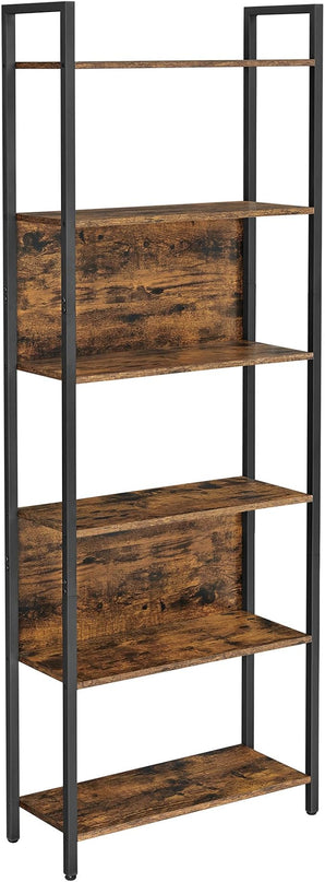 VASAGLE 6-Tier Bookshelf, Book Shelf, Industrial Bookcase, with Steel Frame, for Living Room, Home Office, Bedroom, 9.4 x 23.6 x 73.2 Inches, Rustic Brown and Black ULLS113B01 - LeafyLoom