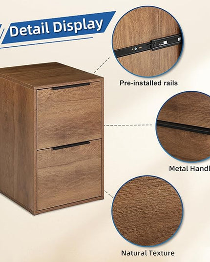 Wooden File Cabinet 2 Drawer,Vertical Storage Filing Cabinet with Hanging Bars for Letter Size,File Storage Cabinet Used for Home Office, Brown Assemble Required - LeafyLoom