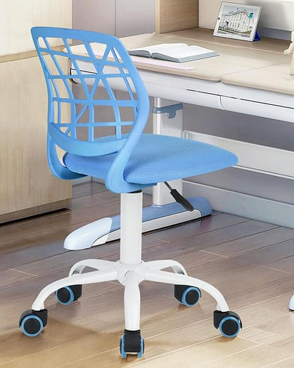 FurnitureR Kids Desk Chair, Small Office Chair Armless Adjsutable Swivel Task Chair with Soft Cushion for Study Kids Teens Child, Blue - LeafyLoom