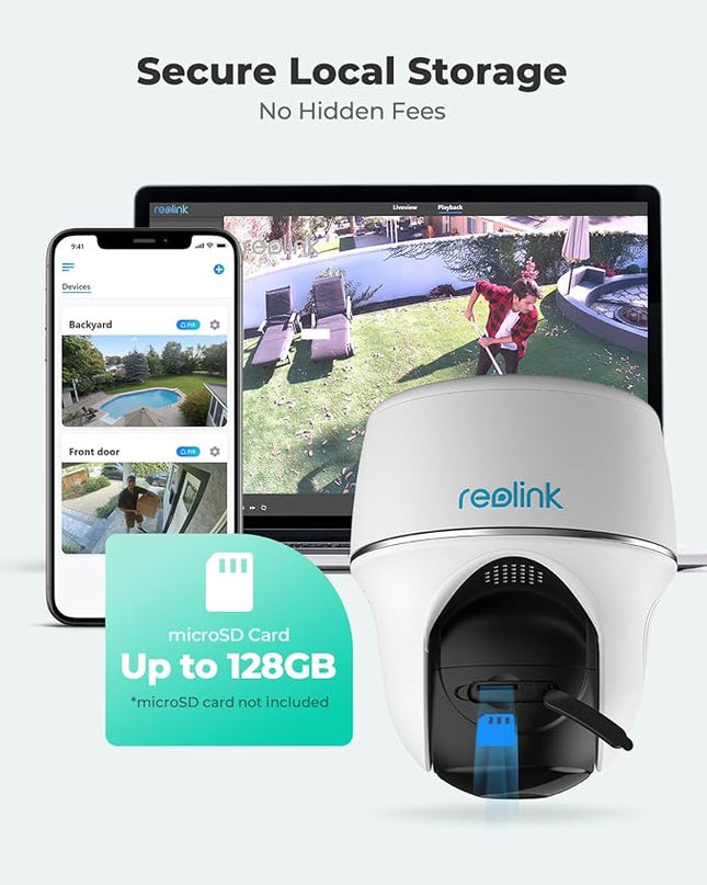 REOLINK Security Camera Wireless Outdoor, Pan Tilt Solar Powered, 5MP 2K+ Color Night Vision, 2.4/5GHz WiFi, Works with Smart Home for Surveillance, Home Hub Compatible, Argus PT + Solar Panel REOLINK