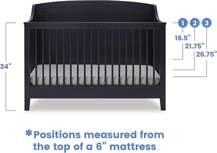 Delta Children Campbell 6-in-1 Convertible Crib - Greenguard Gold Certified, Midnight Grey - LeafyLoom