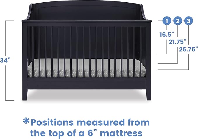 Delta Children Campbell 6-in-1 Convertible Crib - Greenguard Gold Certified, Midnight Grey - LeafyLoom