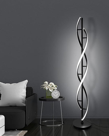 LED Spiral Floor Lamp 53 inch, with Remote Control Three Color Dimmable Standing Lamps, Modern Creative Pole Lamp, 36W Floor Lamps for Living Room, Bedroom, Office, Study Light（Black） - LeafyLoom