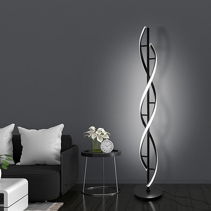 LED Spiral Floor Lamp 53 inch, with Remote Control Three Color Dimmable Standing Lamps, Modern Creative Pole Lamp, 36W Floor Lamps for Living Room, Bedroom, Office, Study Light（Black） - LeafyLoom