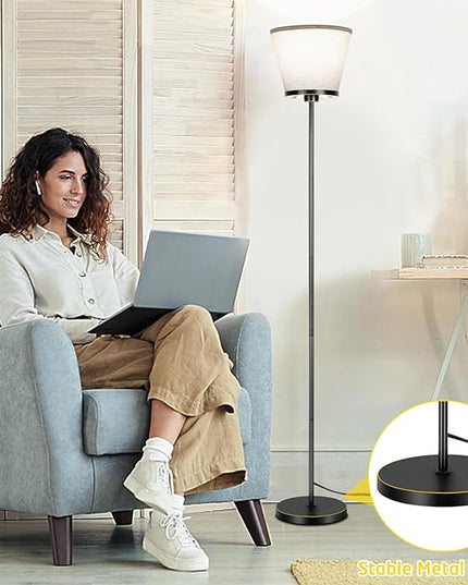 Led Floor Lamp for Bedroom, Black Floor Lamp Standing Lamp for Living Room Reading Office, 3 Color Temperatures 68 inch Tall Floor Lamp. 15W Bulb Included. - LeafyLoom