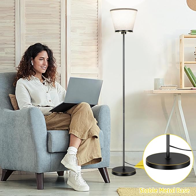 Led Floor Lamp for Bedroom, Black Floor Lamp Standing Lamp for Living Room Reading Office, 3 Color Temperatures 68 inch Tall Floor Lamp. 15W Bulb Included. - LeafyLoom