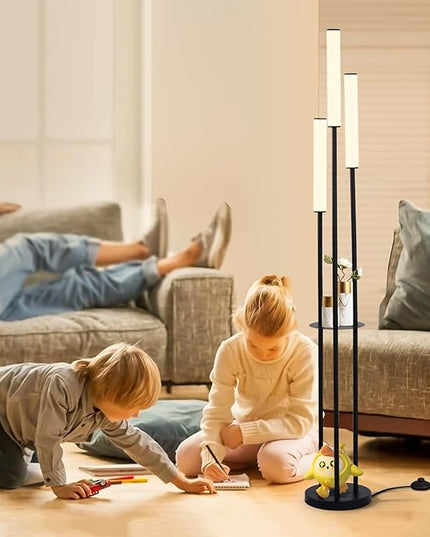 Ganeed LED Floor Lamp with Shelves,30W Modern Black Tall Lamps with 3 Acrylic Lampshade,3000K Warm Light Standing Lamps with Foot Switch and Remote Control (66.5 inch) - LeafyLoom