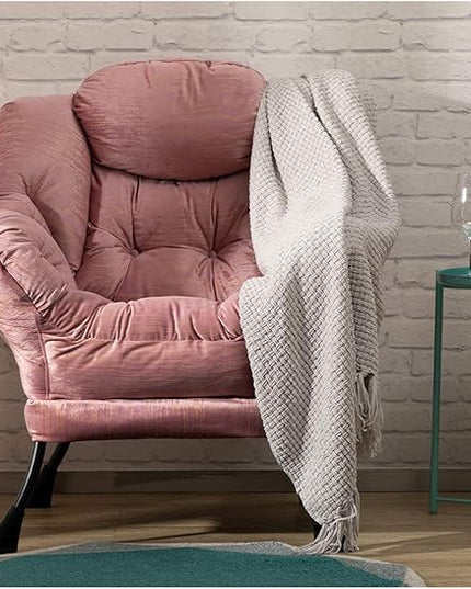 HollyHOME Modern Fabric Large Lazy Chair, Accent Oversized Comfy Reading Chair, Thick Padded Cozy Lounge Chair with Armrest, Leisure Sofa Chair for Living Room, Bedroom, Dorm, Gilding Pink - LeafyLoom