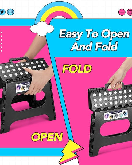 Delxo Folding Step Stool,11 Inch Non-Slip Foldable Step Stools for Kids and Adults,Portable Foldable Step Stool Lightweight Small Folding Stool with Handle for Kitchen Bathroom in Black,1 Pack - LeafyLoom