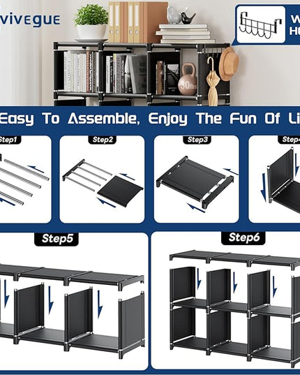 Mavivegue Book Shelf, 9 Cube Storage Organizer, DIY Bookcase, Metal Cube Bookshelf, Tall Book case for Bedroom, Living Room,Office, Closet Storage Organizer, Black Cubicle Storage Rack - LeafyLoom