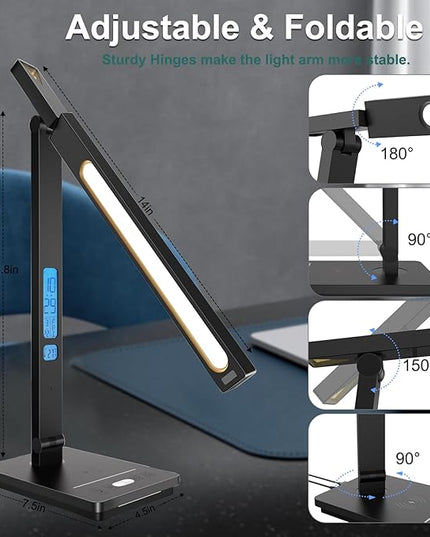 10 in 1 Smart Desk Lamp, Desk Table Lamp for Office, Eye-Caring Office Lamp with Night Light, Lamp for Desk with 10W Wireless Charger, Dimmable Touch Lamp for Home College Dorm Reading Study Work Room - LeafyLoom