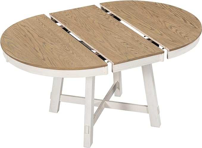 Room 5-Piece Farmhouse Dining, Wooden Extendable Kitchen Set, Exquisite Round Table with 4 Timeless Classic Style Chairs, Oak Natural Wood + Antique White - LeafyLoom