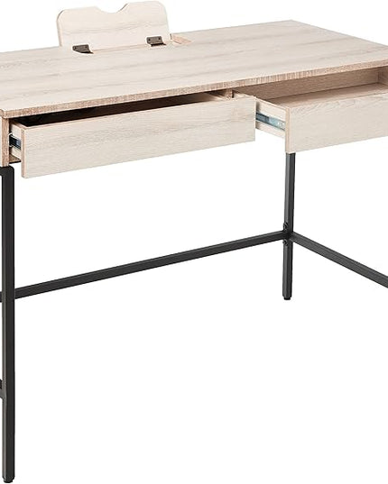 Acme Wendral Wooden Top Writing Desk with 2 Drawers in Natural and Black - LeafyLoom