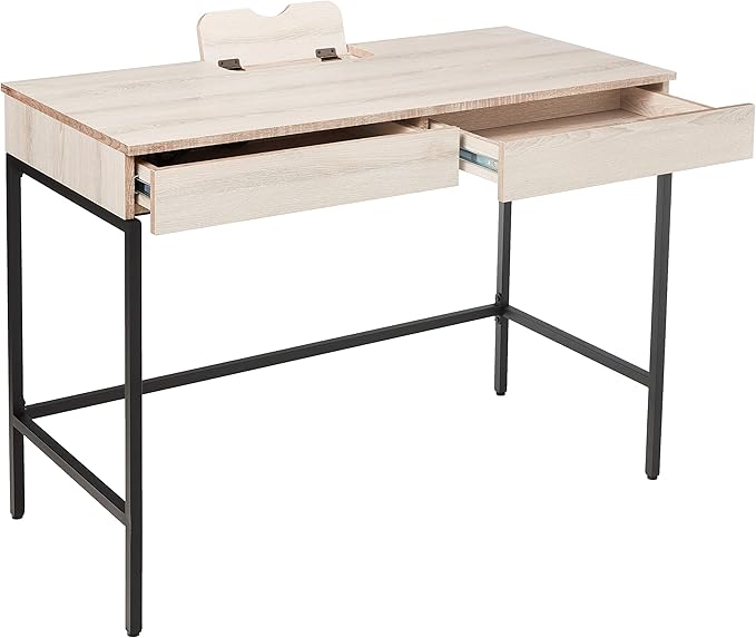 Acme Wendral Wooden Top Writing Desk with 2 Drawers in Natural and Black - LeafyLoom