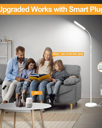 Floor Lamp White, Upgrade 18W 1800LM Super Bright LED Floor Lamp with Remote, Dimmable Timing Eye Caring Reading Light Modern Standing Floor Lamp for Living Room Bedroom Office - LeafyLoom