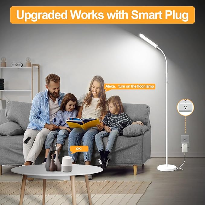 Floor Lamp White, Upgrade 18W 1800LM Super Bright LED Floor Lamp with Remote, Dimmable Timing Eye Caring Reading Light Modern Standing Floor Lamp for Living Room Bedroom Office - LeafyLoom