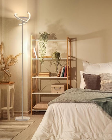FIMEI Modern LED Floor Lamp Saturn Ring Original Design, Stepless Dimming and 3 Color Temperature, Rotatable and Independent Control of Round Light and Ring Light for Living Room Bedroom Office, White - LeafyLoom