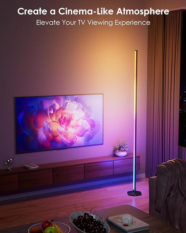 Corner Floor Lamp, 65" RGB Color Changing Mood Light with Remote Control, Dimmable LED Corner Lamp with Music Sync, Modern Floor Lamp for Living Room Gaming Room - LeafyLoom