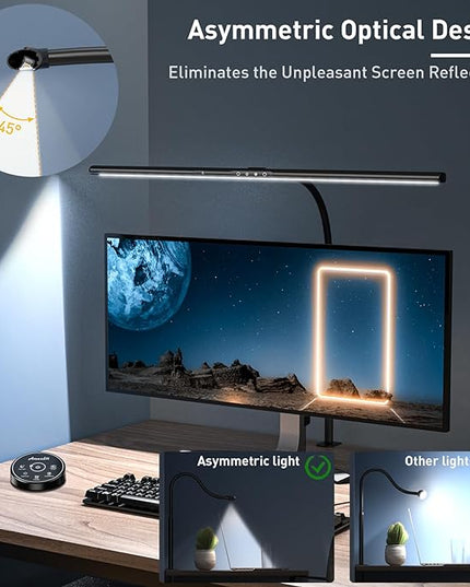 Desk Lamp 31.5" W, Desk Lamp for Home Office, Gesture Sensing Desk Light, Monitor Light, Adjustable Color Temperature & Brightness, Table Lamp 24W Brightest, Black - LeafyLoom