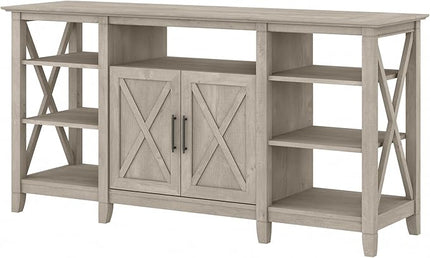 Bush Furniture Key West Tall Stand for 65 Inch TV, Farmhouse Entertainment Center with Storage, Washed Gray - LeafyLoom