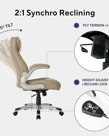 Nouhaus Ergonomic Office Chair Premium Microfiber Leather Adjustable Lumbar Support, Home Desk Gaming Chairs Executive Computer Chair with Adjustable Armrests (Posture,Taupe) - LeafyLoom