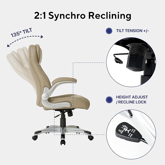 Nouhaus Ergonomic Office Chair Premium Microfiber Leather Adjustable Lumbar Support, Home Desk Gaming Chairs Executive Computer Chair with Adjustable Armrests (Posture,Taupe) - LeafyLoom