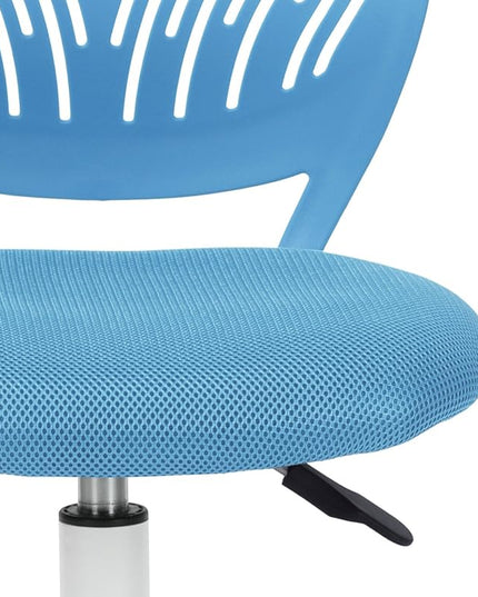FurnitureR Writing Task Chair 360 Swivel,Low Mid PP Mesh Back Fabric Seat, Height Adjustable, Rolling Castor,W15.7”xD15.2”x H29.5-34.2",Blue - LeafyLoom